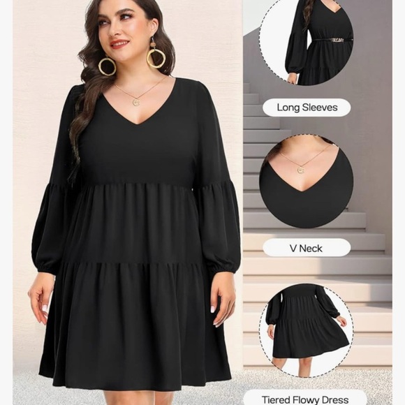Plus Size Long Sleeve Fall Dress Black Size 20 - Picture 4 of 8
